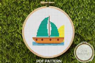 Aqua Sail Boat Cross Stitch