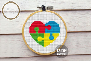 Autism Puzzle Pieces Heart Cross Stitch