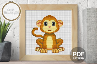 Cartoon Cute Monkey Modern Cross Stitch