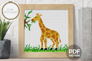 Giraffe Eating Modern Cross Stitch