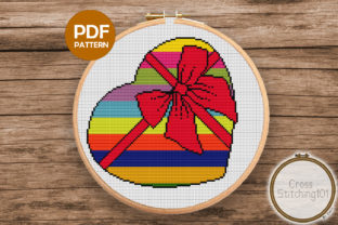 Heart Gift Shaped Modern Cross Stitch and Heart Gift Shaped Cross Stitch Pattern