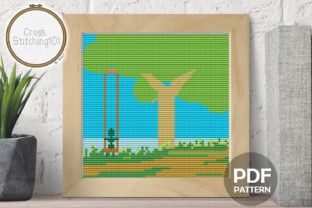 Landscape with Tree Swing Cross Stitch