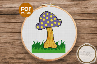 Mushroom on Grass Modern Cross Stitch