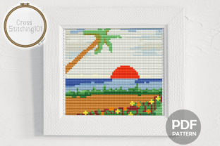 Sunset Scene Modern Cross Stitch Pattern Overview